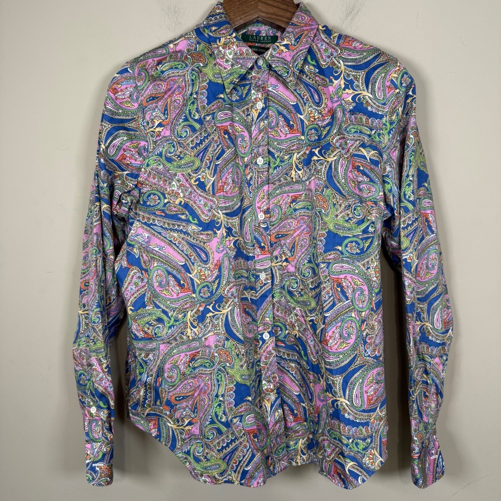 Lauren Ralph Lauren Blue Green Pink Paisley XL Preppy Office Church